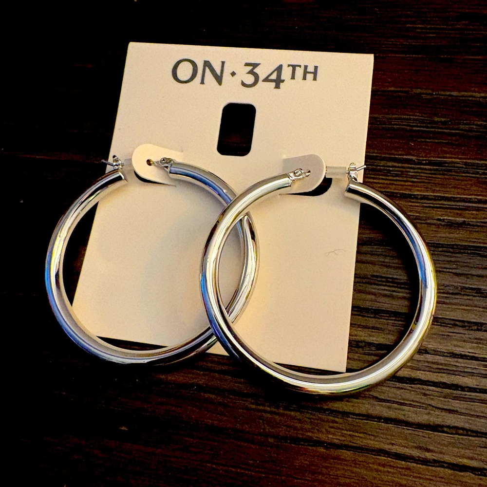NEW On 34th Silver Hoop Earrings